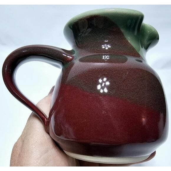 KENT FOLLETTE Pottery Cream And Sugar Set Cranberry/Green EUC Signed - Picture 4 of 13